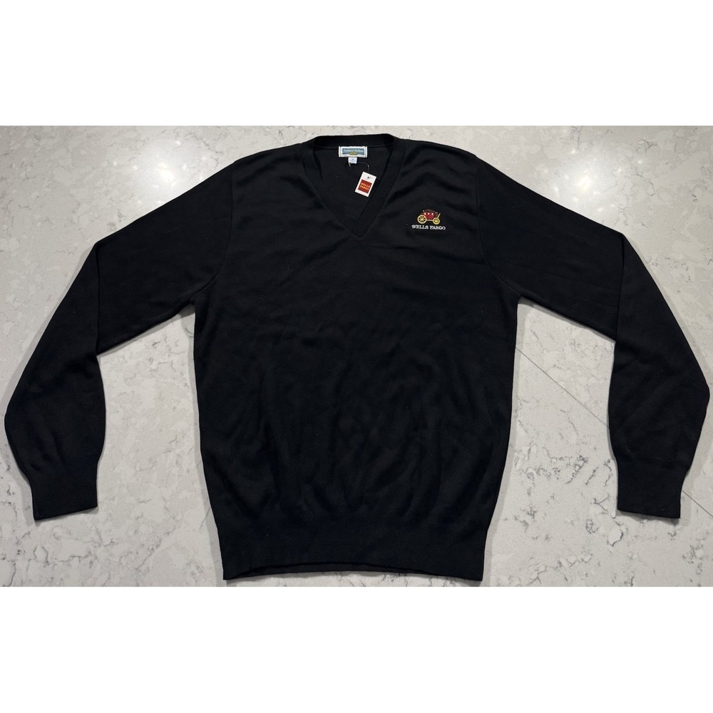NWT VTG 80s Andrew Rohan Edwards Wells Fargo Sweater Mens Medium Black USA Made